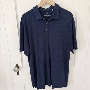 Tommy Bahama Golf Athletic Sport Polo Resort Shirt Marlin Logo Navy Blue Large L